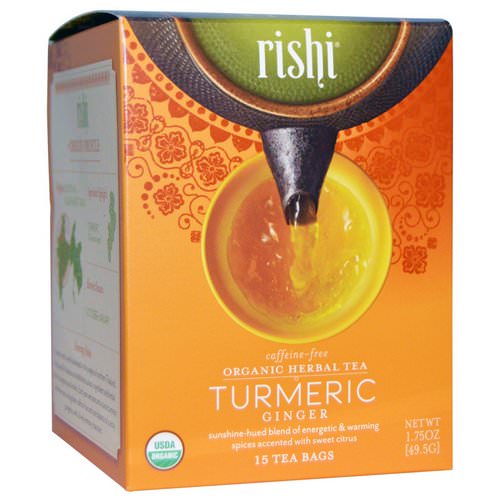 Rishi Tea, Organic Herbal Tea, Turmeric Ginger, Caffeine-Free, 15 Tea Bags, 1.75 oz (49.5 g) فوائد
