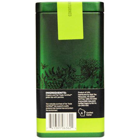 Rishi Tea, Organic Loose Leaf Green Tea, Jasmine, 1.94 oz (55 g):الشاي الأخضر