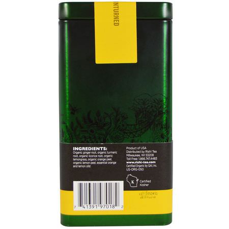 Rishi Tea, Turmeric Ginger, Organic Loose Leaf Herbal Tea, Ayurvedic + Meyer Lemon, 2.47 oz (70 g):شاي الزنجبيل, شاي الكركم