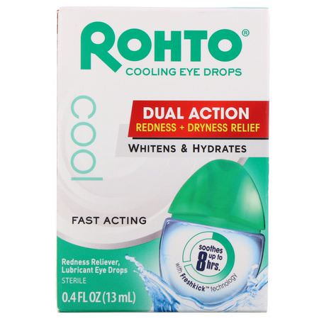 Rohto, Cooling Eye Drops, Dual Action Redness + Dryness Relief, 0.4 fl oz (13 ml):قطرات العين, العناية بالعي,ن