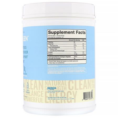 RSP Nutrition, AvoCollagen, Collagen Peptides & Avocado Oil Powder, Vanilla Bean, 14.1 oz (400 g):مكملات الك,لاجين, المفصل