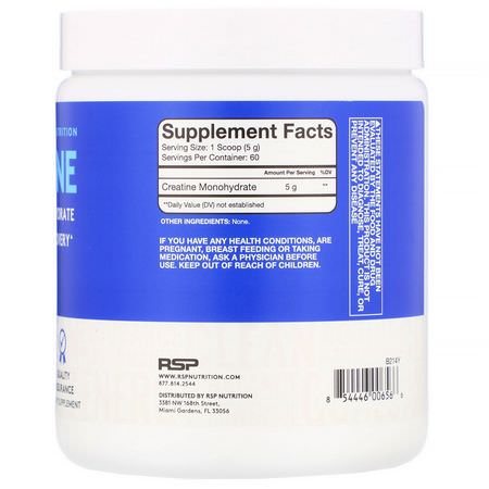 RSP Nutrition, Creatine Monohydrate, Micronized Creatine Powder, 10.6 oz (300 g):الكرياتين م,ن,هيدرات, الكرياتين