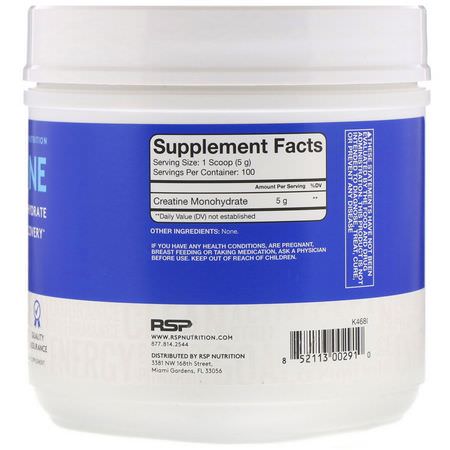 RSP Nutrition, Creatine Monohydrate, Micronized Creatine Powder, 5 g, 17.6 oz (500 g):الكرياتين م,ن,هيدرات, الكرياتين
