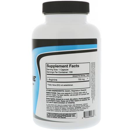 RSP Nutrition, L-Arginine, Nitric Oxide Precursor, 750 mg, 100 Capsules:L-Arginine,الأحماض الأمينية