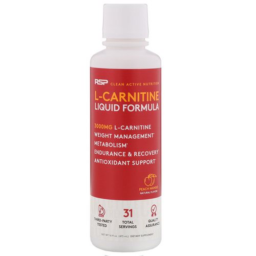 RSP Nutrition, L-Carnitine Liquid Formula, Peach Mango, 3,000 mg, 16 fl oz (473 ml) فوائد