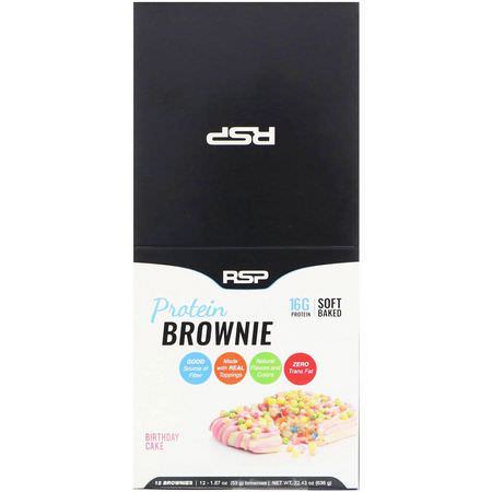 RSP Nutrition, Protein Brownie, Birthday Cake, 12 Brownies, 1.87 oz (53 g) Each:Protein Brownies, Protein وجبات خفيفة
