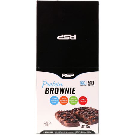 RSP Nutrition, Protein Brownie, Classic Fudge, 12 Brownies, 1.87 oz (53 g) Each:Protein Brownies, Protein وجبات خفيفة