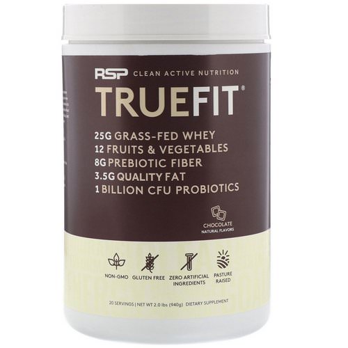 RSP Nutrition, Truefit, Grass-Fed Whey Protein Shake, Chocolate, 2 lbs (940 g) فوائد