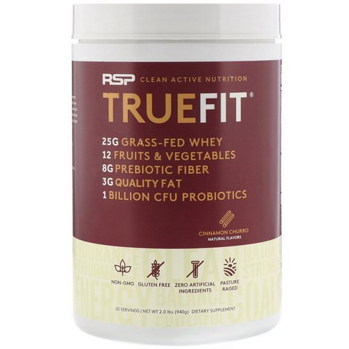 RSP Nutrition, TrueFit, Grass-Fed Whey Protein Shake, Cinnamon Churro, 2 lbs (940 g) فوائد