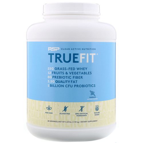 RSP Nutrition, TrueFit, Grass-Fed Whey Protein Shake, Vanilla, 4.23 lbs (1.92 kg) فوائد
