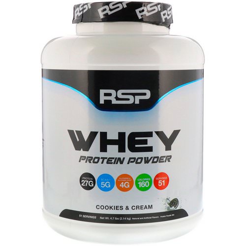 RSP Nutrition, Whey Protein Powder, Cookies and Cream, 4.7 lbs (2.14 kg) فوائد