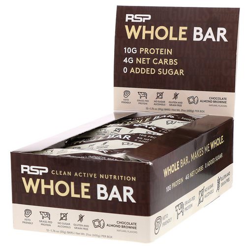 RSP Nutrition, Whole Bar, Chocolate Almond Brownie, 12 Bars, 1.76 oz (50 g) Each فوائد