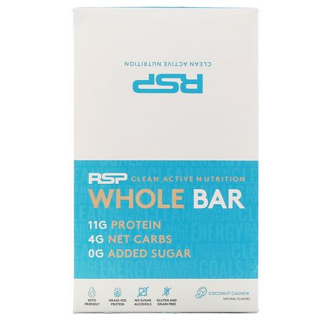 RSP Nutrition, Whole Bar, Coconut Cashew, 12 Bars, 1.76 oz (50 g) Each:أشرطة بر,تين مصل, أشرطة البر,تين