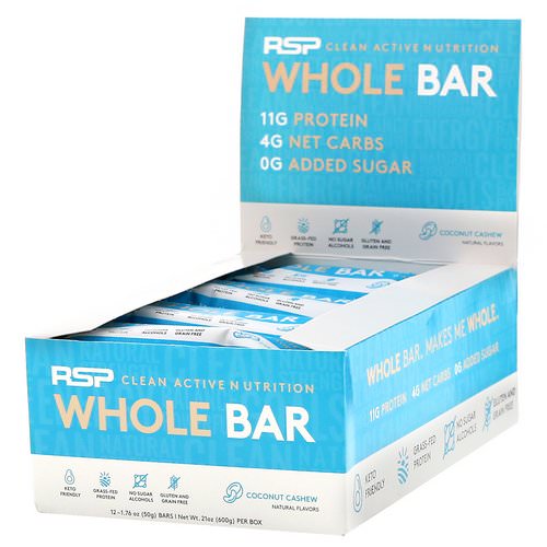 RSP Nutrition, Whole Bar, Coconut Cashew, 12 Bars, 1.76 oz (50 g) Each فوائد