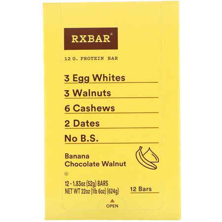 RXBAR, Protein Bar, Banana Chocolate Walnut, 12 Bars, 1.83 oz (52 g) Each:أشرطة البر,تين النباتي, أشرطة البر,تين