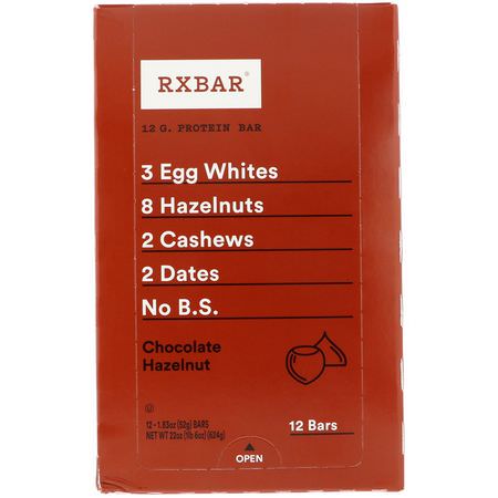 RXBAR, Protein Bar, Chocolate Hazelnut, 12 Bars, 1.83 oz (52 g) Each:الحانات الغذائية