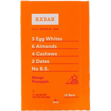 RXBAR, Protein Bar, Mango Pineapple, 12 Bars, 1.83 oz (52 g) Each:الحانات الغذائية