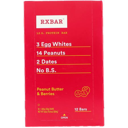 RXBAR, Protein Bar, Peanut Butter & Berries, 12 Bars, 1.83 oz (52 g) Each:الحانات الغذائية