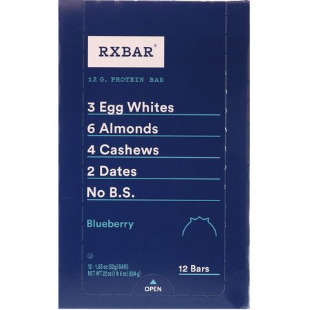 RXBAR, Protein Bars, Blueberry, 12 Bars, 1.83 oz (52 g) Each:أشرطة البر,تين النباتي, أشرطة البر,تين