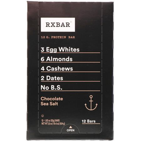 RXBAR, Protein Bars, Chocolate Sea Salt, 12 Bars, 1.83 oz (52 g) Each:الحانات الغذائية