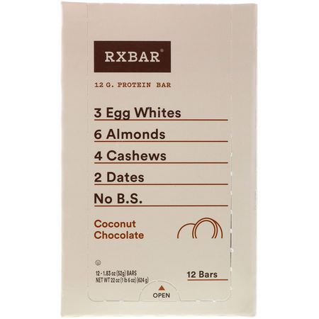 RXBAR, Protein Bars, Coconut Chocolate, 12 Bars, 1.83 oz (52 g) Each:أشرطة التغذية