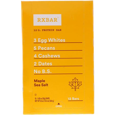 RXBAR, Protein Bars, Maple Sea Salt, 12 Bars, 1.83 oz (52 g) Each:أشرطة التغذية