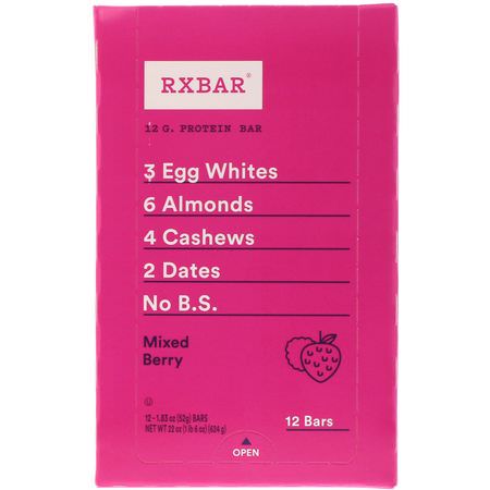 RXBAR, Protein Bars, Mixed Berry, 12 Bars, 1.83 oz (52 g) Each:الحانات الغذائية