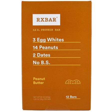 RXBAR, Protein Bars, Peanut Butter, 12 Bars, 1.83 oz (52 g) Each:أشرطة التغذية