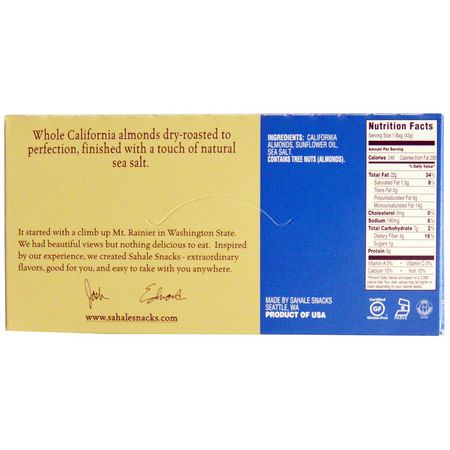 Sahale Snacks, Dry Roasted, California Almonds + Sea Salt, 9 Packs, 1.5 oz (42.5 g) Each:الل,ز, البذ,ر