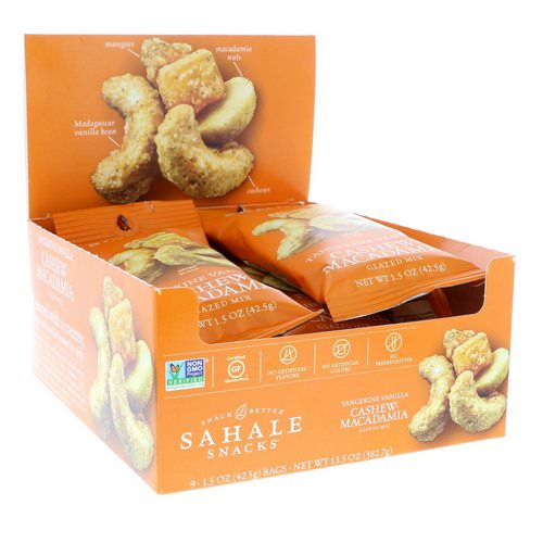 Sahale Snacks, Glazed Mix, Tangerine Vanilla Cashew-Macadamia, 9 Packs, 1.5 oz (42.5 g) Each فوائد