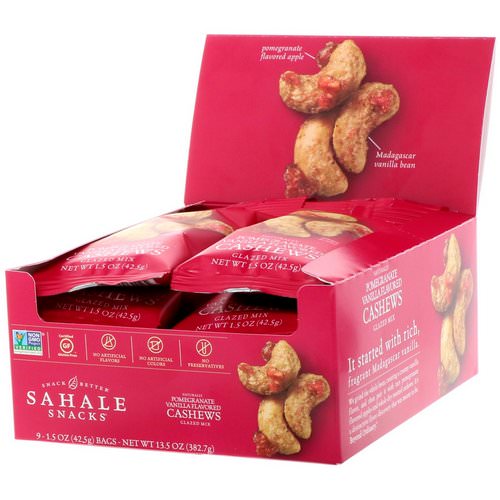 Sahale Snacks, Pomegranate Vanilla Flavored Cashews, Glazed Mix, 9 Packs, 1.5 oz (42.5 g) Each فوائد