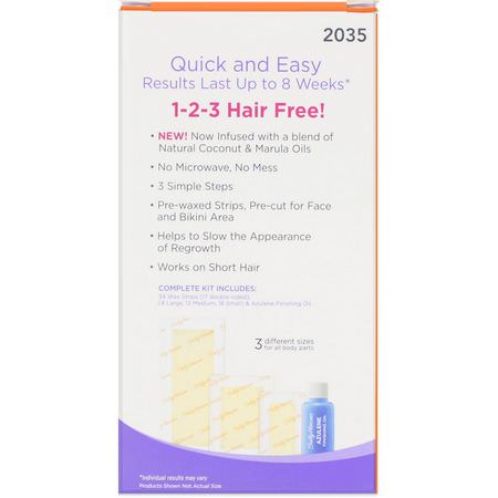 Sally Hansen, Hair Remover Wax Strip Kit, 34 Wax Strips + Finishing Oil:إزالة الشعر بالشمع, إزالة الشعر