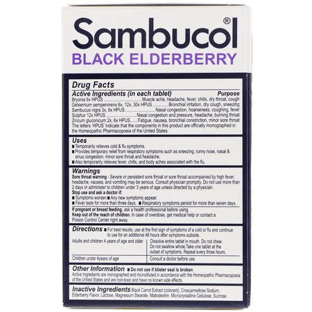 Sambucol, Black Elderberry, Cold & Flu Relief, 30 Quick Dissolve Tablets:المعالجة المثلية, Elderberry Sambucus