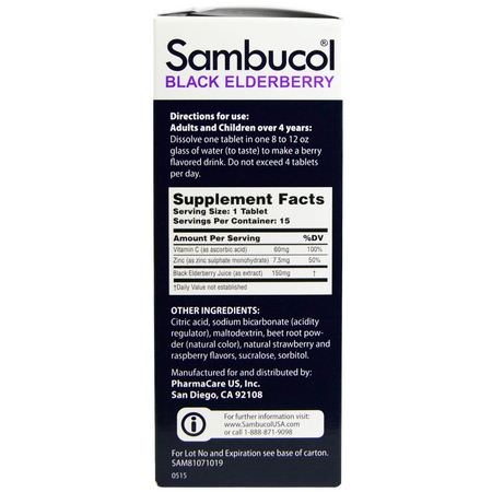 Sambucol, Black Elderberry, Effervescent Tablets, 15 Effervescent Tablets:أنفلونزا, سعال