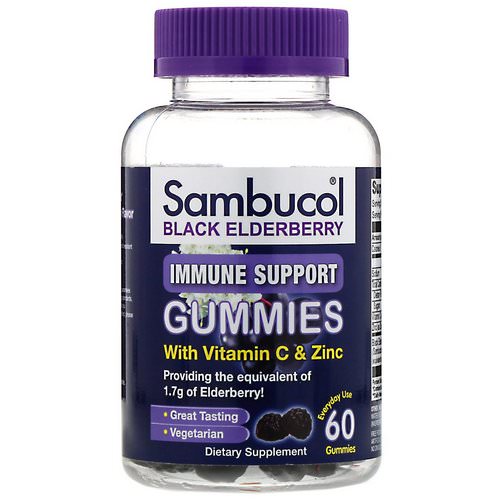 Sambucol, Black Elderberry, Immune Support Gummies with Vitamin C & Zinc, Natural Berry, 60 Gummies فوائد