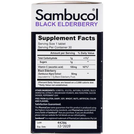 Sambucol, Black Elderberry, Original Formula, 30 Tablets Chewable:أنفلونزا, سعال
