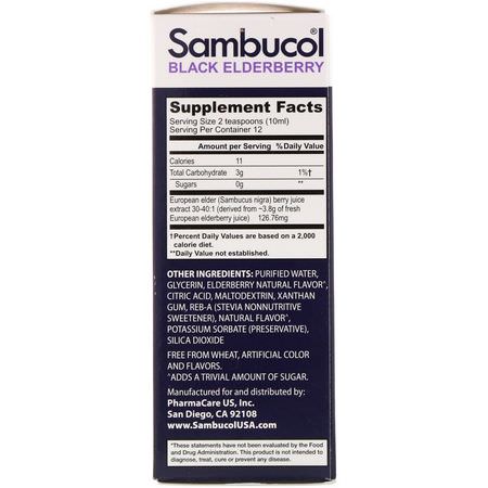 Sambucol, Black Elderberry Syrup, Sugar Free Formula, 4 fl oz (120 ml):أنفلونزا, سعال