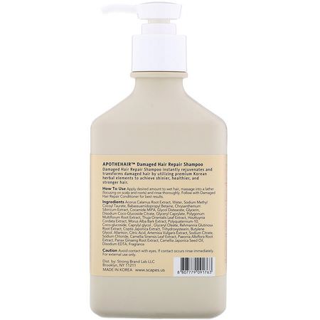 Scapes, Apothehair, Korean Ginseng, Damaged Hair Repair Shampoo, 10.48 fl oz (310 ml):شامب, العناية بالشعر K-جمال