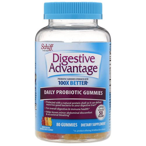 Schiff, Digestive Advantage, Daily Probiotic Gummies, Natural Fruit Flavors, 80 Gummies فوائد