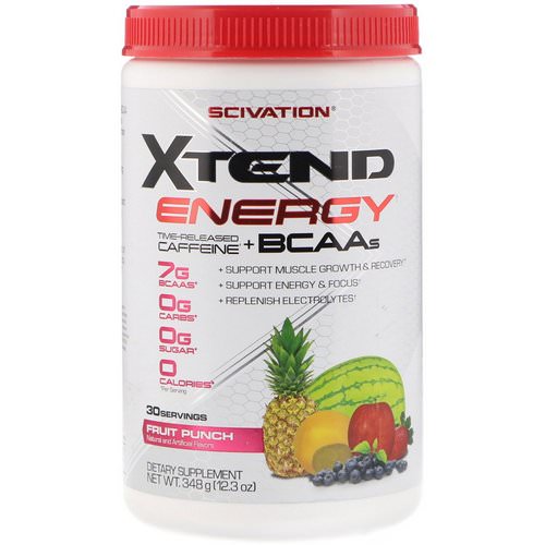 Scivation, Xtend Energy, Time Released Caffeine + BCAAs, Fruit Punch, 12.3 oz (348 g) فوائد