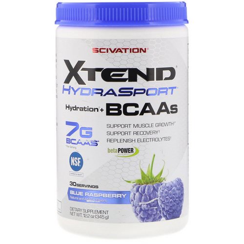 Scivation, Xtend HydraSport, Hydration + BCAAs, Blue Raspberry, 12.2 oz (345 g) فوائد