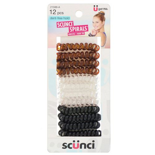 Scunci, Dent-Free Hold Spirals, Wristie + Hair Tie, 12 Pieces فوائد