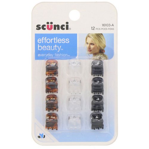 Scunci, Effortless Beauty, Mini Jaw Clips, Assorted Colors, 12 Pieces فوائد
