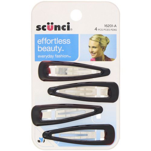 Scunci, Effortless Beauty, Snap Hair Clip, Brown, 4 Pieces فوائد