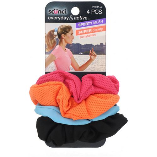 Scunci, Everyday & Active, Sporty Mesh & Super Comfy Ponytailers, Assorted Colors, 4 Pieces فوائد