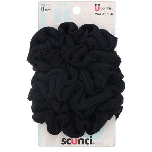 Scunci, Mixed Knits Ponytail Holder, Black, 8 Pieces فوائد