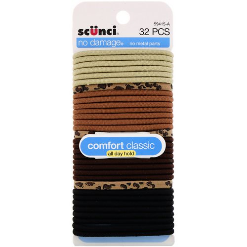 Scunci, No Damage Elastics, Comfort Classic, All Day Hold, 32 Pieces فوائد