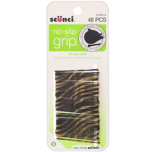 Scunci, No Slip Grip, All Day Hold, Bobby Pins, Striped, 48 Pieces فوائد