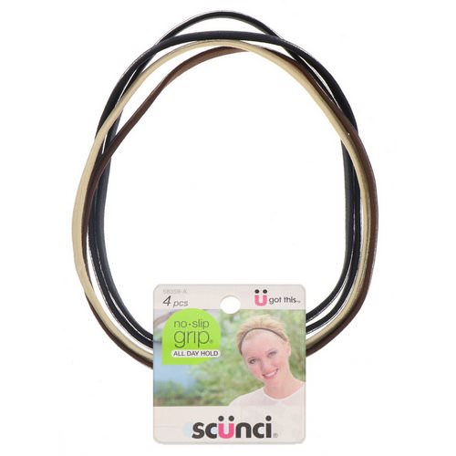 Scunci, No Slip Grip, All Day Hold, Flat Headwraps, Neutral, 4 Pieces فوائد