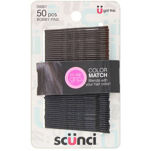 Scunci, No Slip Grip, Color Match Bobby Pins, Black, 50 Pieces فوائد